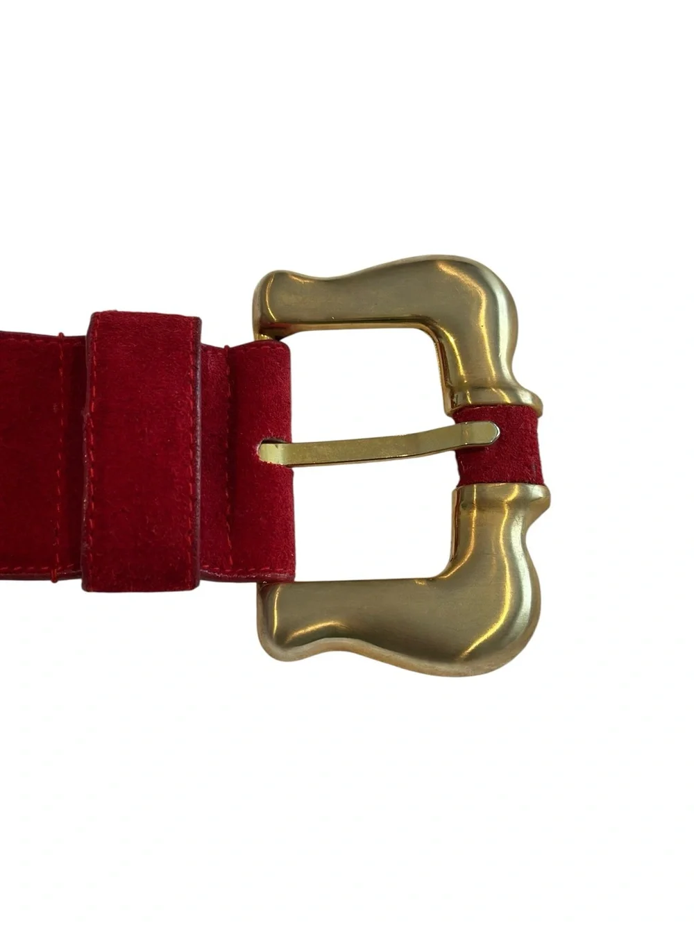 Vintage Red Suede Wide Belt with Gold Buckle